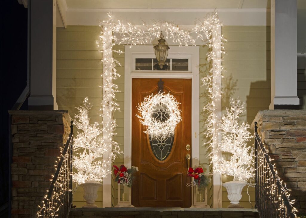 christmas lights around door